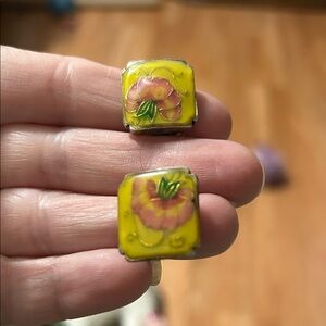 Vintage Floral Clip-On Earrings by Laila Rowe hand painted fall colors